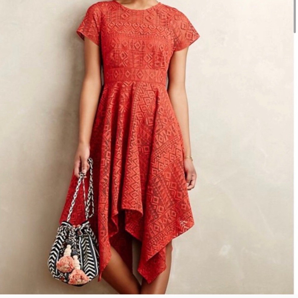 Anthropologie Maeve orange lace dress sz 10